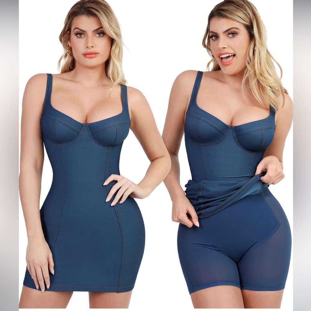 Sculpting Blue Underwire Shaping Slip Dress